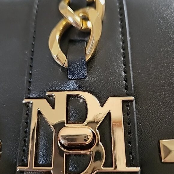Badgley Mischka NWT monogram Bag black gold hardware studs Vegan leather - Picture 13 of 15